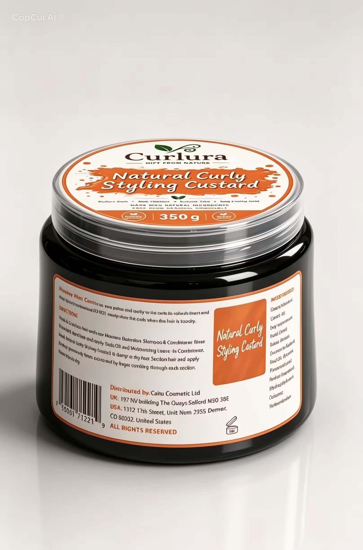 Curlura Curl Defining Custard jar for frizz control, 350g, ideal for defined curls without crunch.