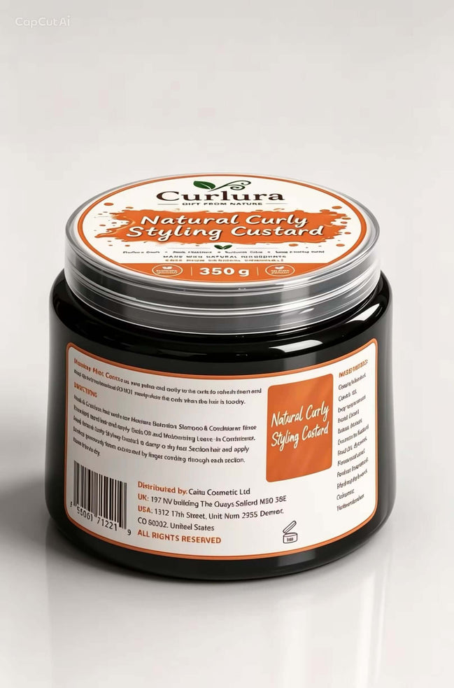 Curlura Curl Defining Custard jar for frizz control, 350g, ideal for defined curls without crunch.