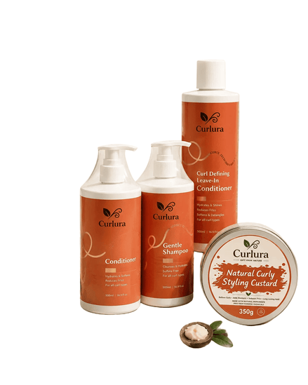 Curlura Starter Wash Day Bundle for curly hair wash day bundle includes shampoo, conditioner, leave-in conditioner, and curling custard.