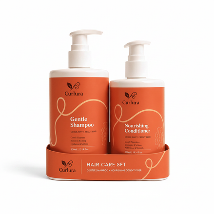 Curlura Curl Care Shampoo and Conditioner Gift Set on white background